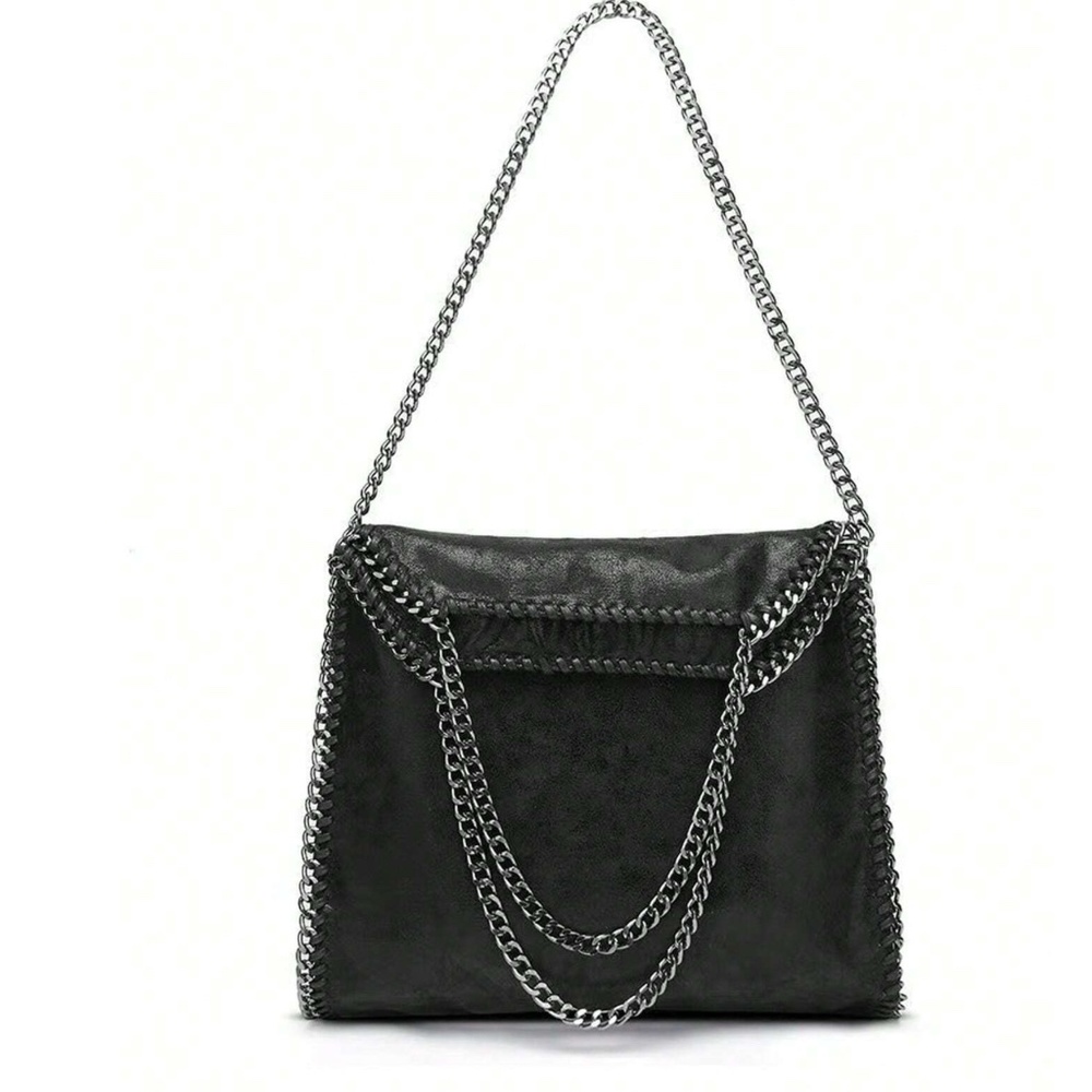 016 Luxe Soft Vegan Leather Chain Shoulder Tote Bag - Picture 7 of 7
